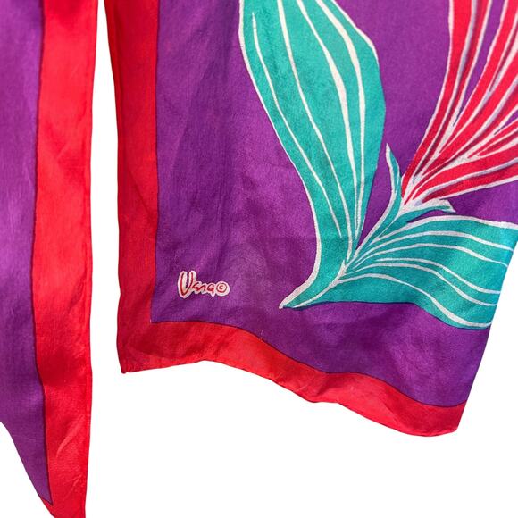 Vintage Vera Neumann Floral Scarf Long Retro Spring Easter Purple Red Green - Picture 5 of 5